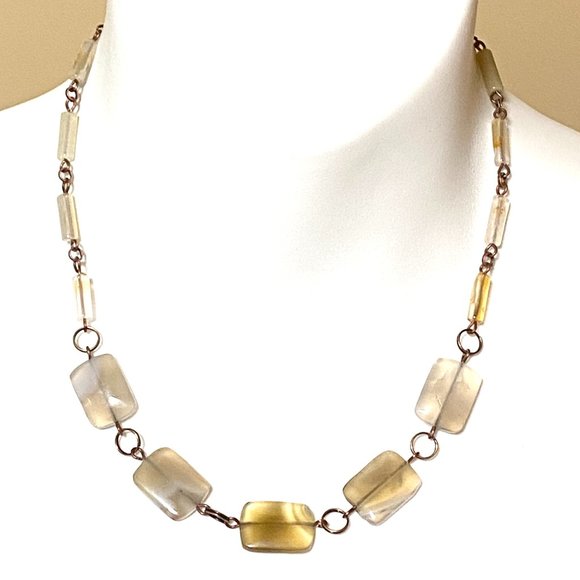 Geometric Earthy Agate Necklace, Rustic Genuine Gemstone Copper Link Necklace - Picture 3 of 12